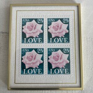 HANFORD HEIRLOOMS INC FRAMED USA LOVE IV PINK ROSE LOVE SERIES STAMPS